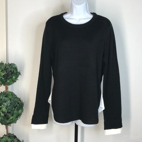 🚦Olivia Sky L/S Sweater w/ Fabric Back | Black/White | Large - Picture 4 of 11